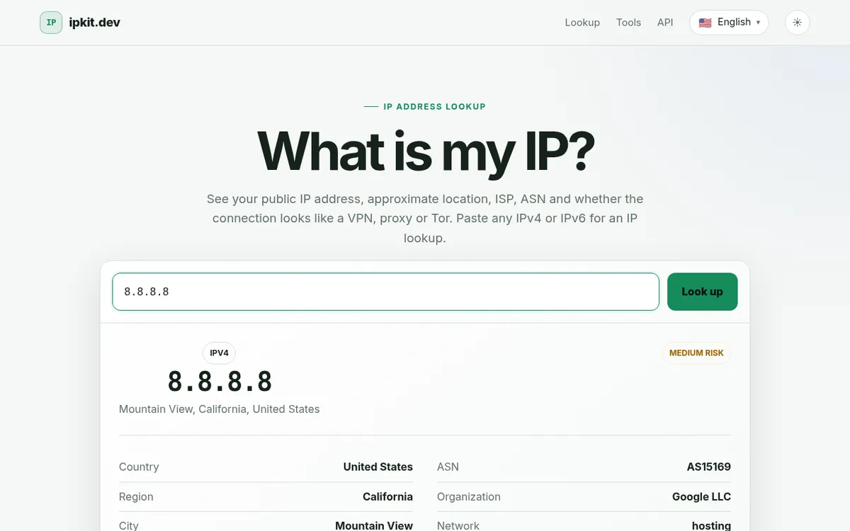 IPKit: ¿Cuál es mi IP? Consulta de IP y API JSON gratuita