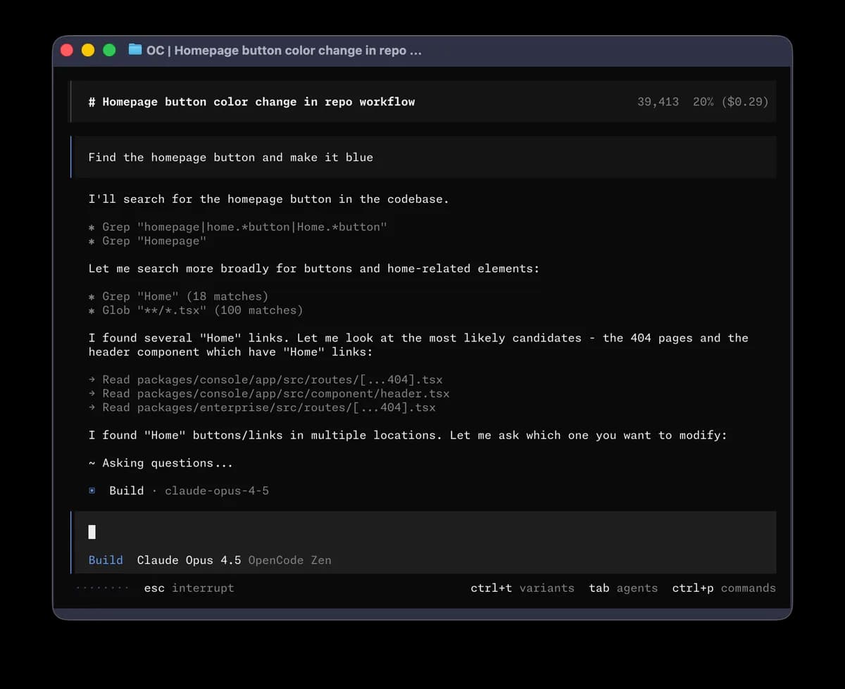 Captura de pantalla de OpenCode 2.0 (2 de 3)