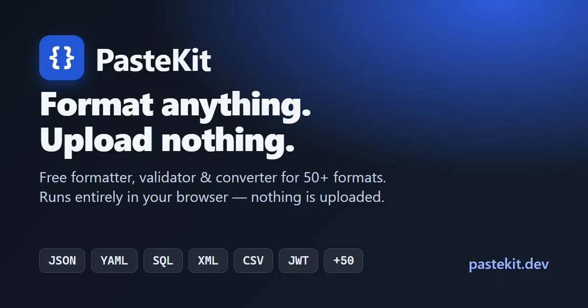 PasteKit: Formatea JSON, YAML y SQL de forma privada en tu navegador