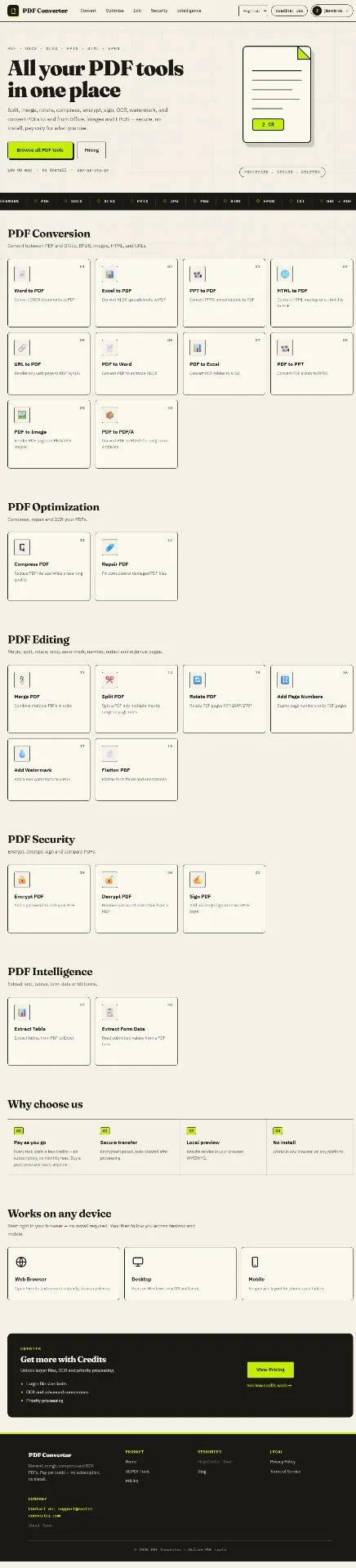 PDF Converter: Herramientas PDF en el navegador: 23 funciones (convertir, unir, divid