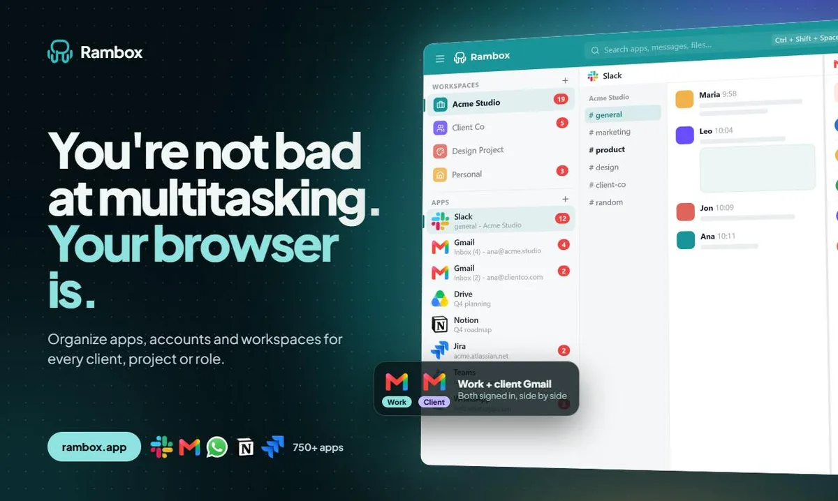Rambox: Espacios de trabajo listos para usar cuando cambias de tarea o contexto