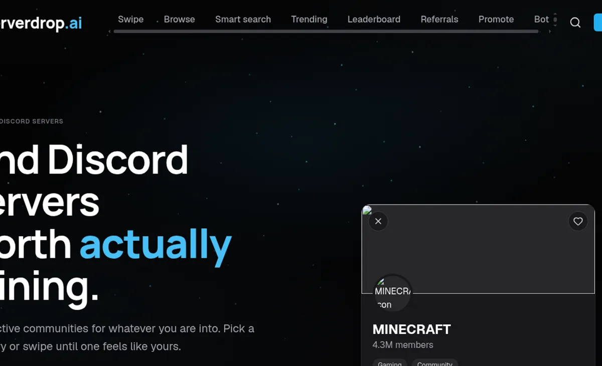 ServerDrop: Descubre servidores de Discord deslizando: a la derecha para unirte
