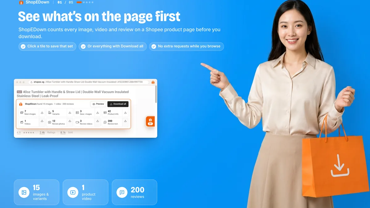 ShopEDown: Descarga videos, imágenes y reseñas de Shopee