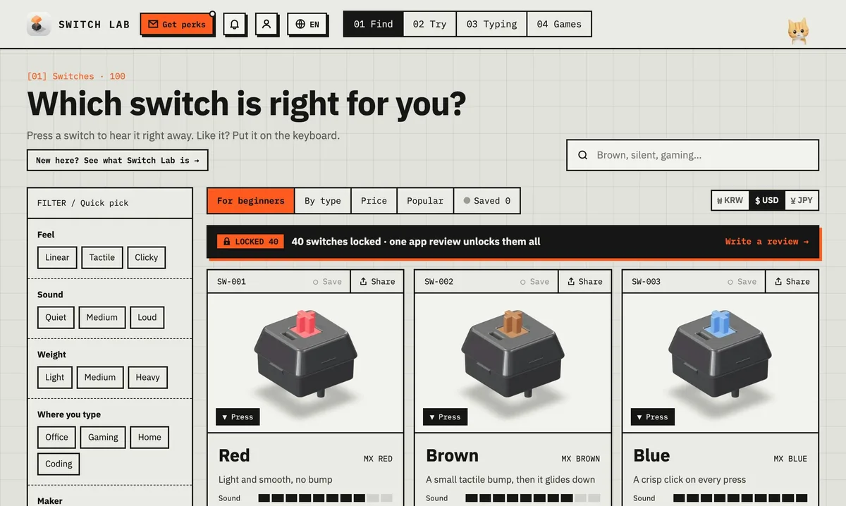 Switch Lab: Escucha y teclea switches de teclado mecánico antes de comprarlos