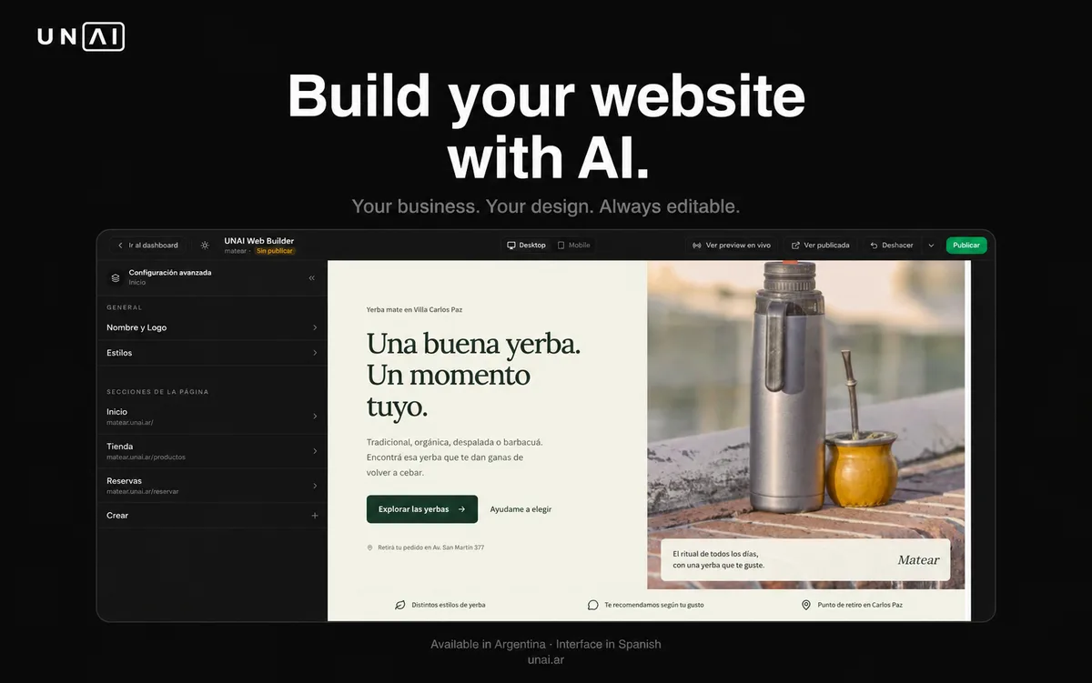 UNAI: Tu web, tienda, reservas y agente de IA en un solo lugar