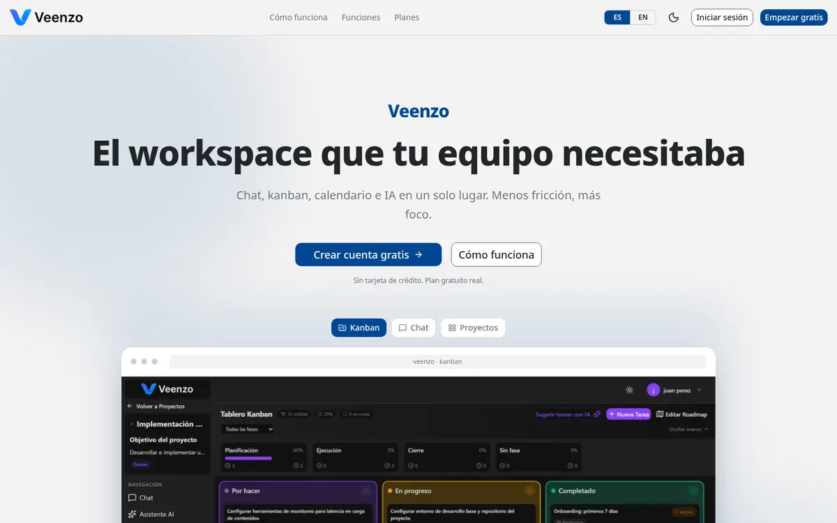 Veenzo: Tus proyectos con clientes: Kanban, chat y calendario en un solo lugar