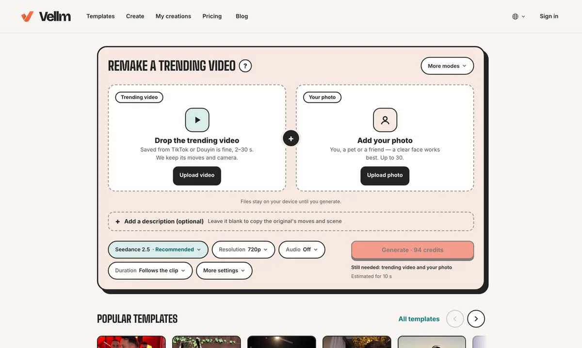 Vellm: Vídeos cortos de IA a partir de fotos de personas y mascotas