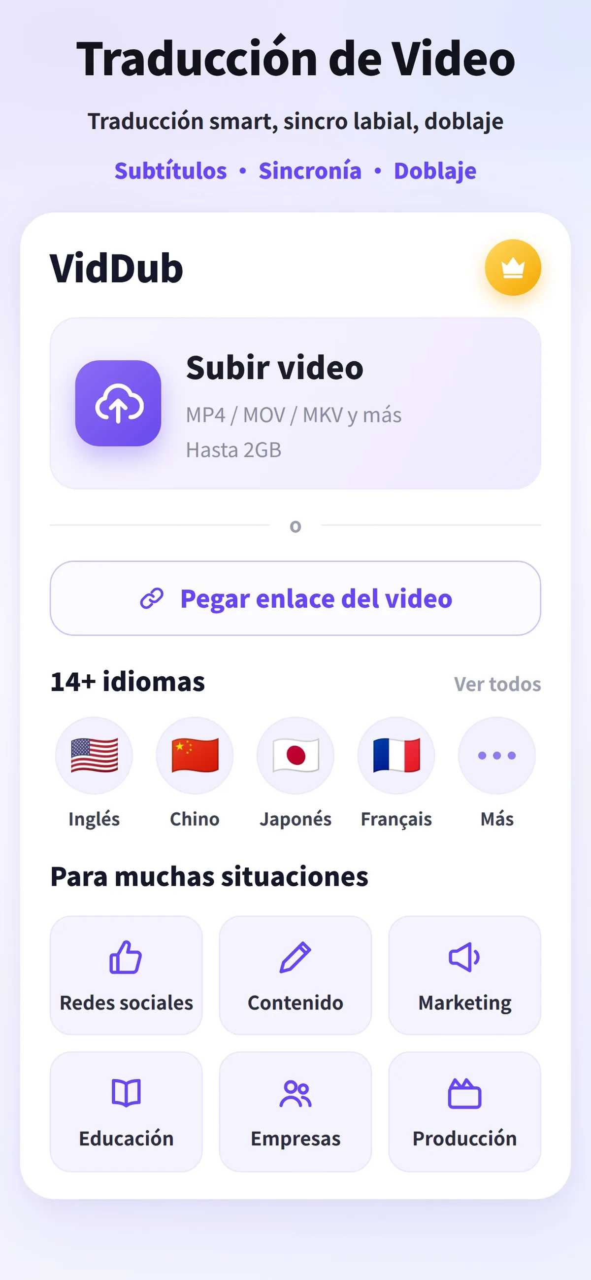 VidDub: Traduce videos a 16 idiomas con subtítulos y doblaje IA