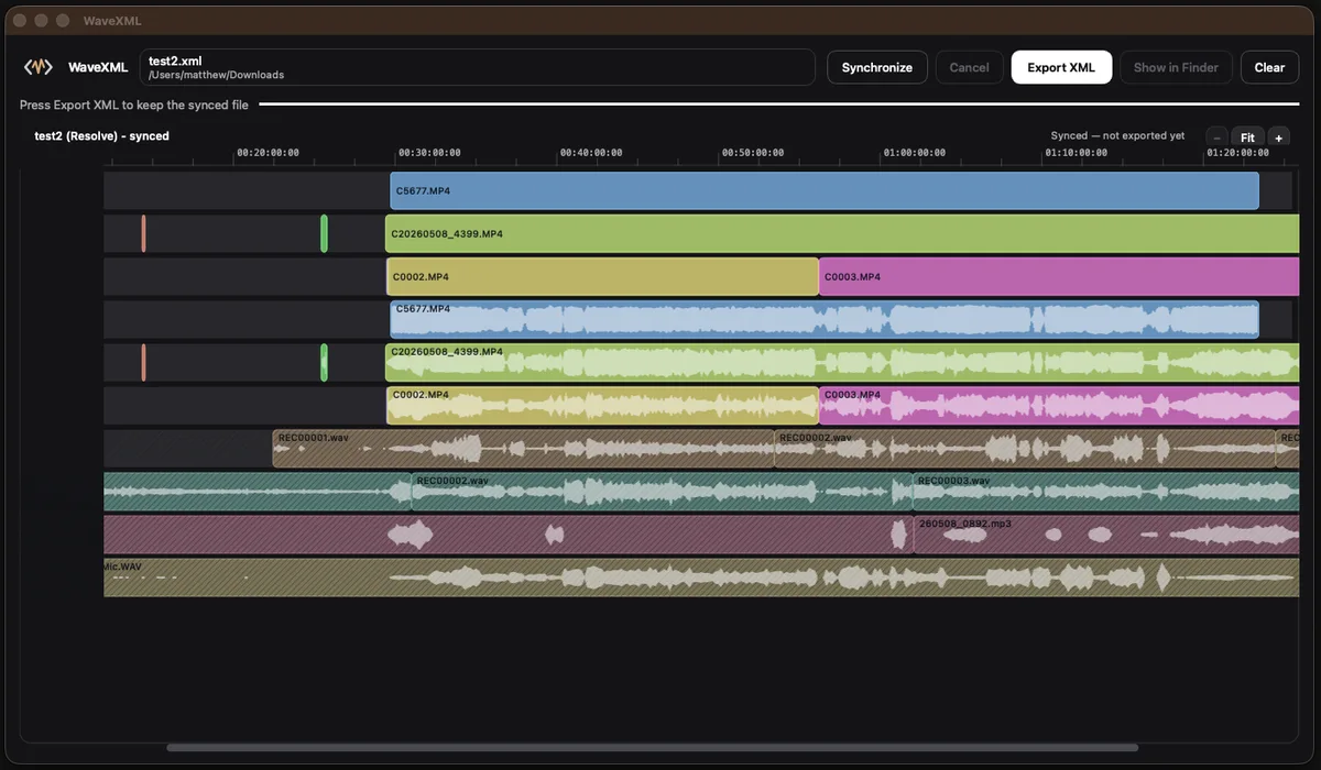 WaveXML: Sincroniza automáticamente el audio grabado por separado